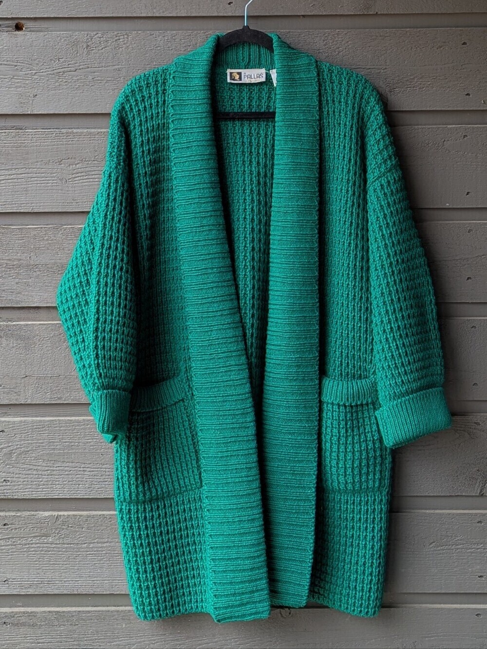 VTG 80s Pallas Original Kelly Green 100% Pure New Wool Irish Cardigan Medium